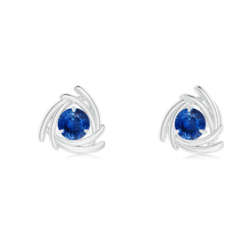 4mm AAA Round Sapphire Trillion Wrap Studs in White Gold