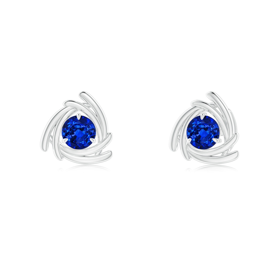 4mm AAAA Round Sapphire Trillion Wrap Studs in White Gold