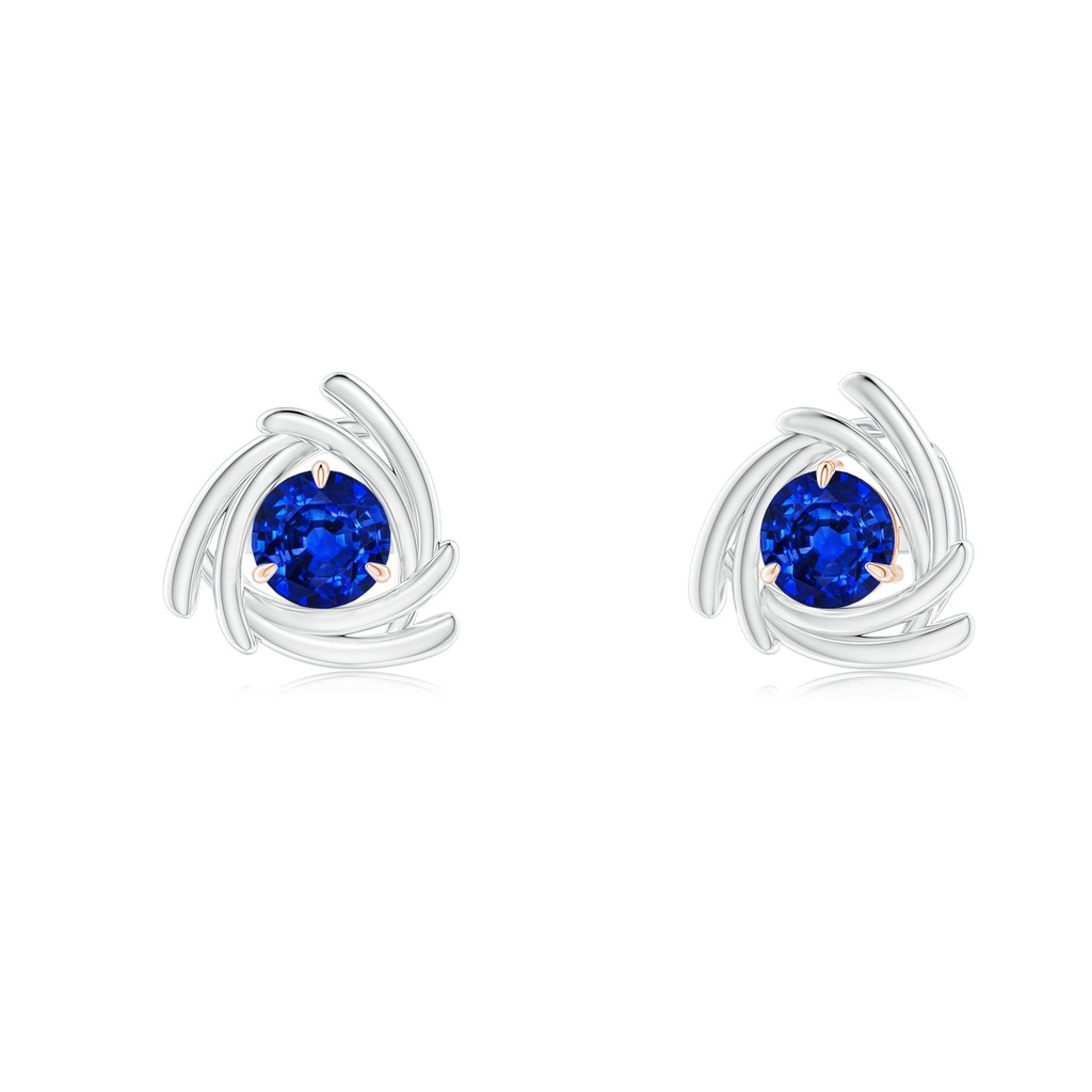 4mm AAAA Round Sapphire Trillion Wrap Studs in White Gold Rose Gold