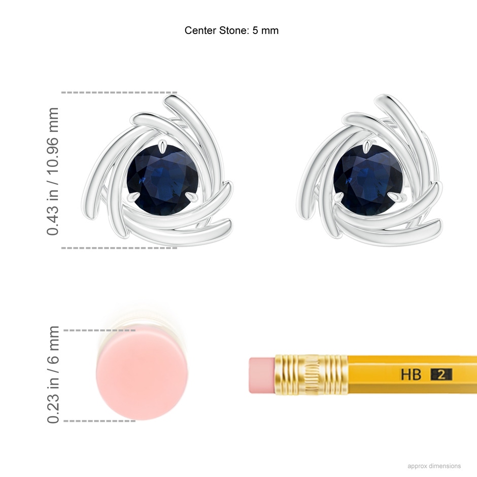 5mm A Round Sapphire Trillion Wrap Studs in White Gold ruler
