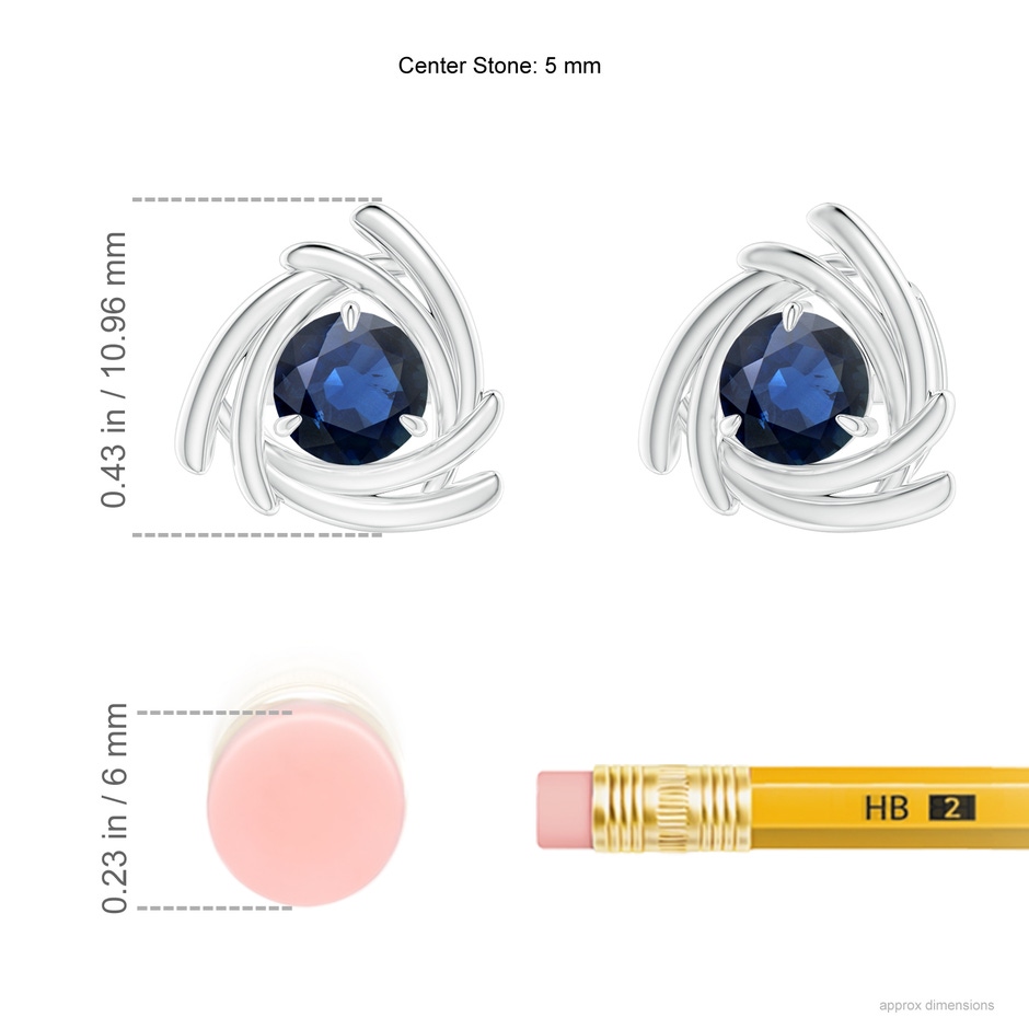 5mm AA Round Sapphire Trillion Wrap Studs in White Gold ruler