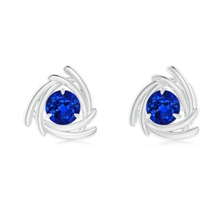 5mm AAAA Round Sapphire Trillion Wrap Studs in White Gold