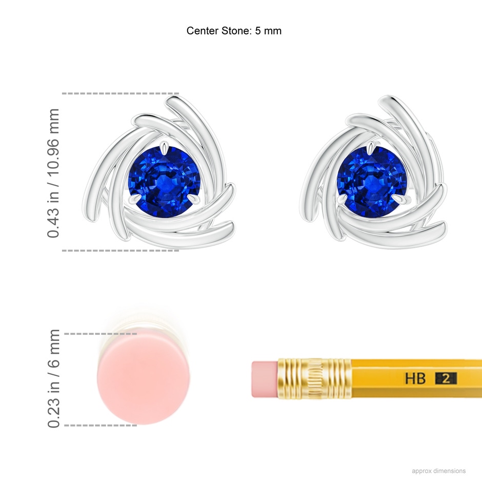 5mm AAAA Round Sapphire Trillion Wrap Studs in White Gold ruler
