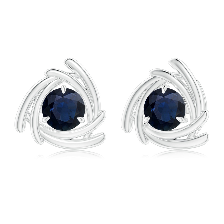 6mm A Round Sapphire Trillion Wrap Studs in White Gold 