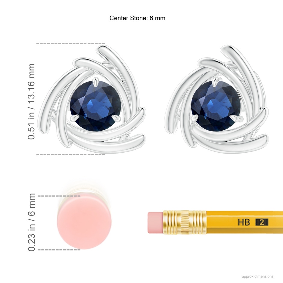 6mm AA Round Sapphire Trillion Wrap Studs in White Gold ruler