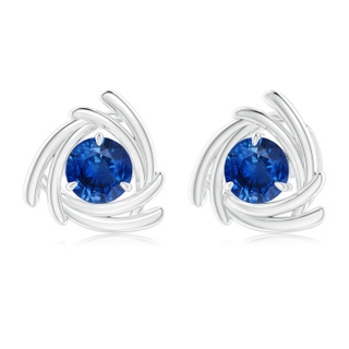 6mm AAA Round Sapphire Trillion Wrap Studs in White Gold