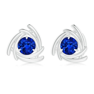 6mm AAAA Round Sapphire Trillion Wrap Studs in White Gold