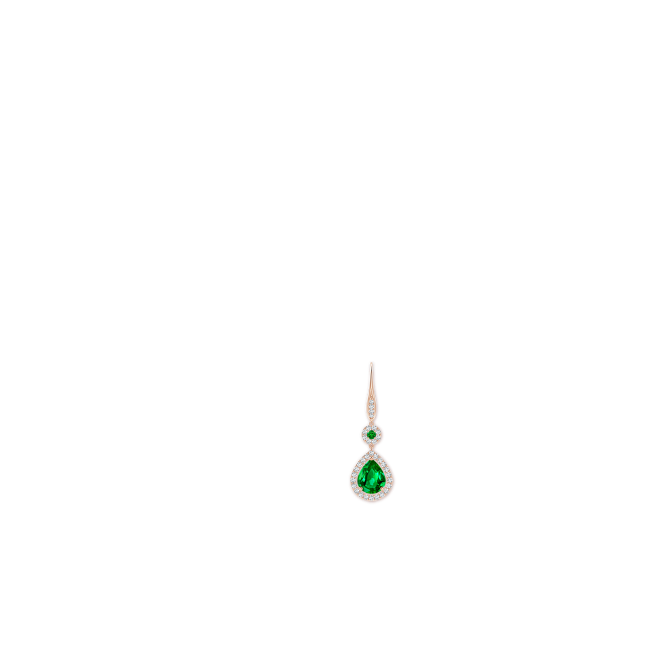 10x8mm AAAA Round and Pear Emerald Halo Leverback Earrings in Rose Gold ear