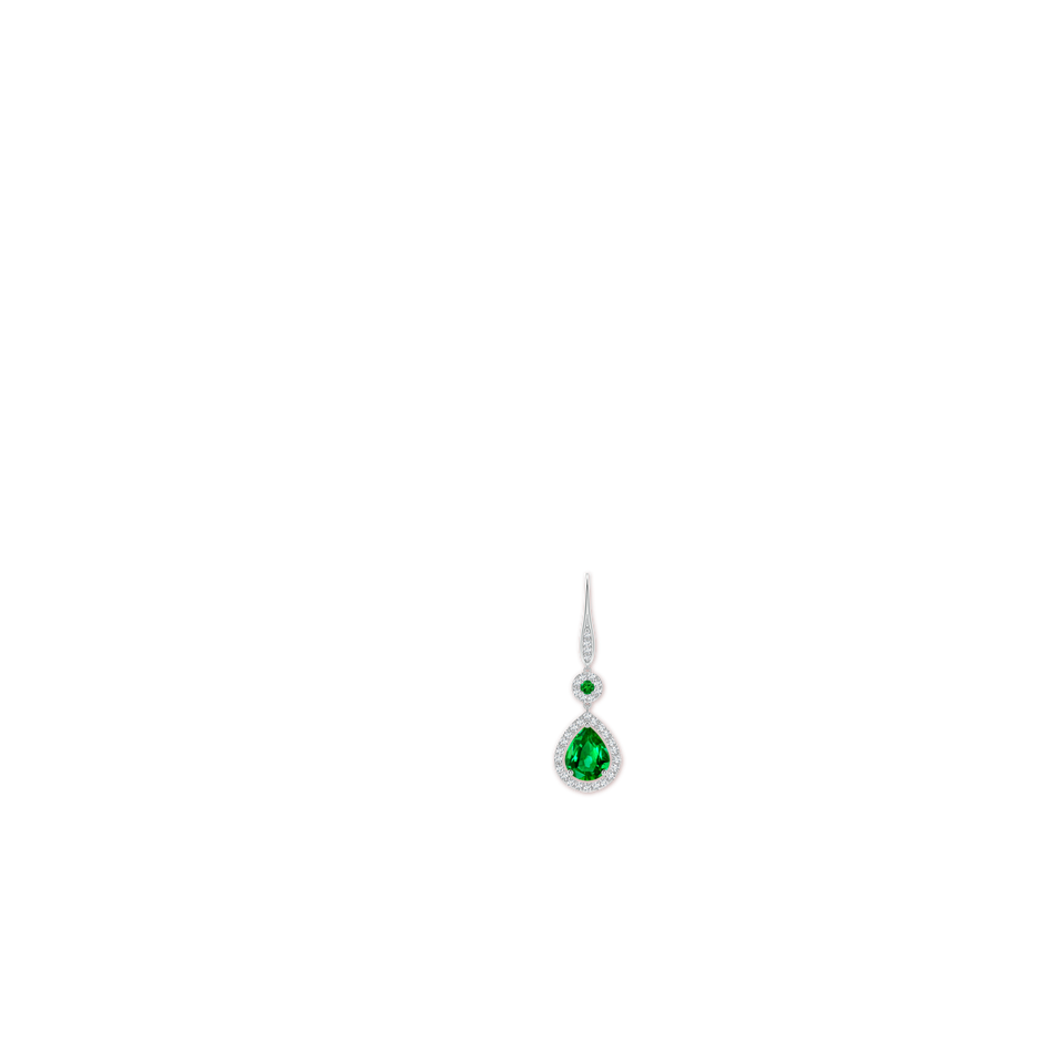 10x8mm AAAA Round and Pear Emerald Halo Leverback Earrings in White Gold ear