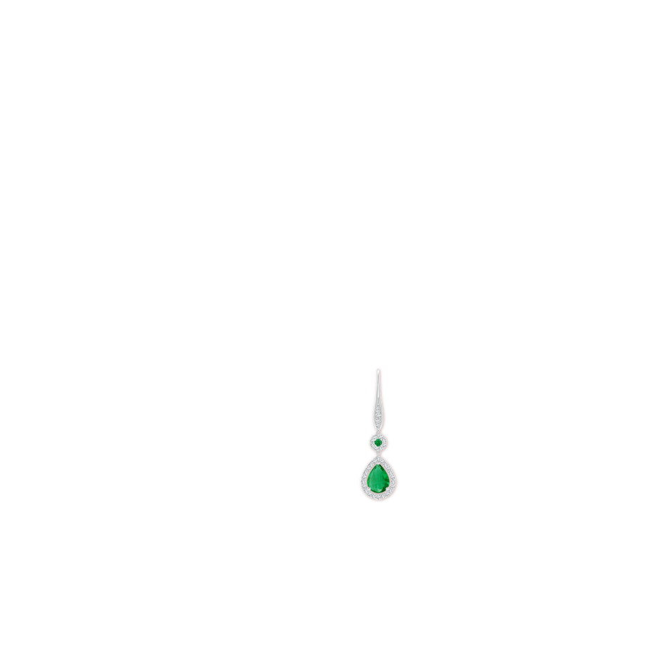 8x6mm AA Round and Pear Emerald Halo Leverback Earrings in White Gold ear
