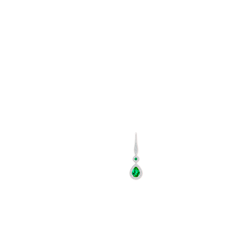 8x6mm AAA Round and Pear Emerald Halo Leverback Earrings in White Gold ear