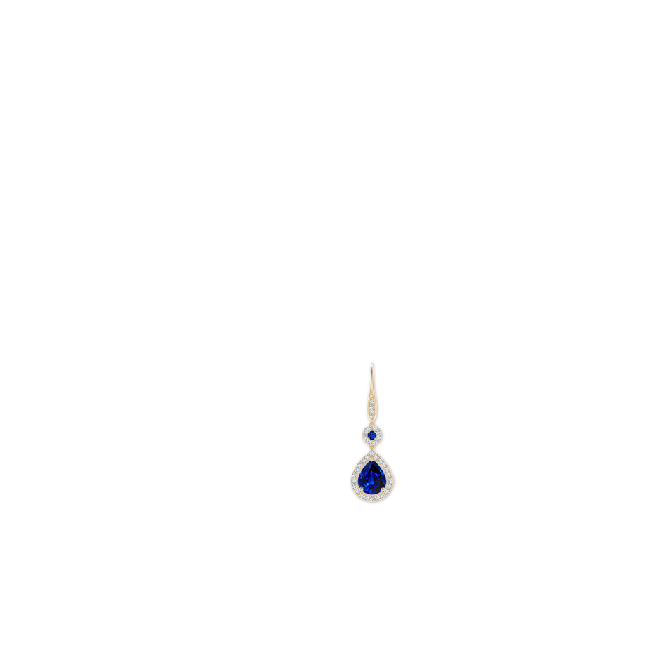 10x8mm Lab-Grown Round and Pear Sapphire Halo Leverback Earrings in Yellow Gold ear