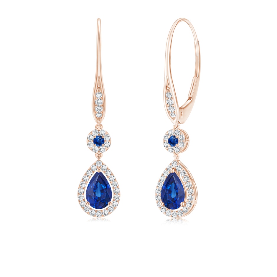 6x4mm AAA Round and Pear Sapphire Halo Leverback Earrings in Rose Gold 