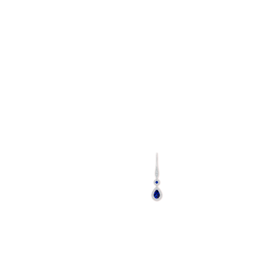 6x4mm AAAA Round and Pear Sapphire Halo Leverback Earrings in White Gold ear