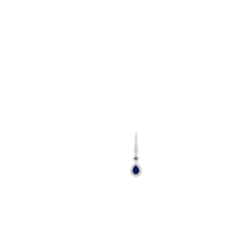 7x5mm AA Round and Pear Sapphire Halo Leverback Earrings in White Gold ear