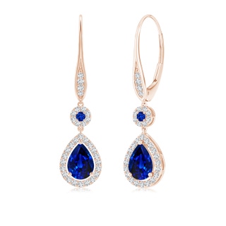 7x5mm AAAA Round and Pear Sapphire Halo Leverback Earrings in 18K Rose Gold