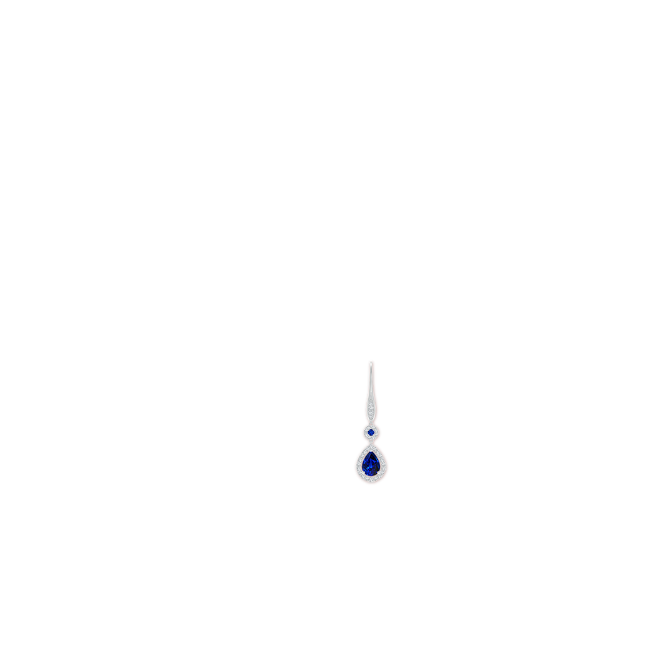 7x5mm AAAA Round and Pear Sapphire Halo Leverback Earrings in White Gold ear