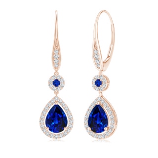 8x6mm AAAA Round and Pear Sapphire Halo Leverback Earrings in 10K Rose Gold