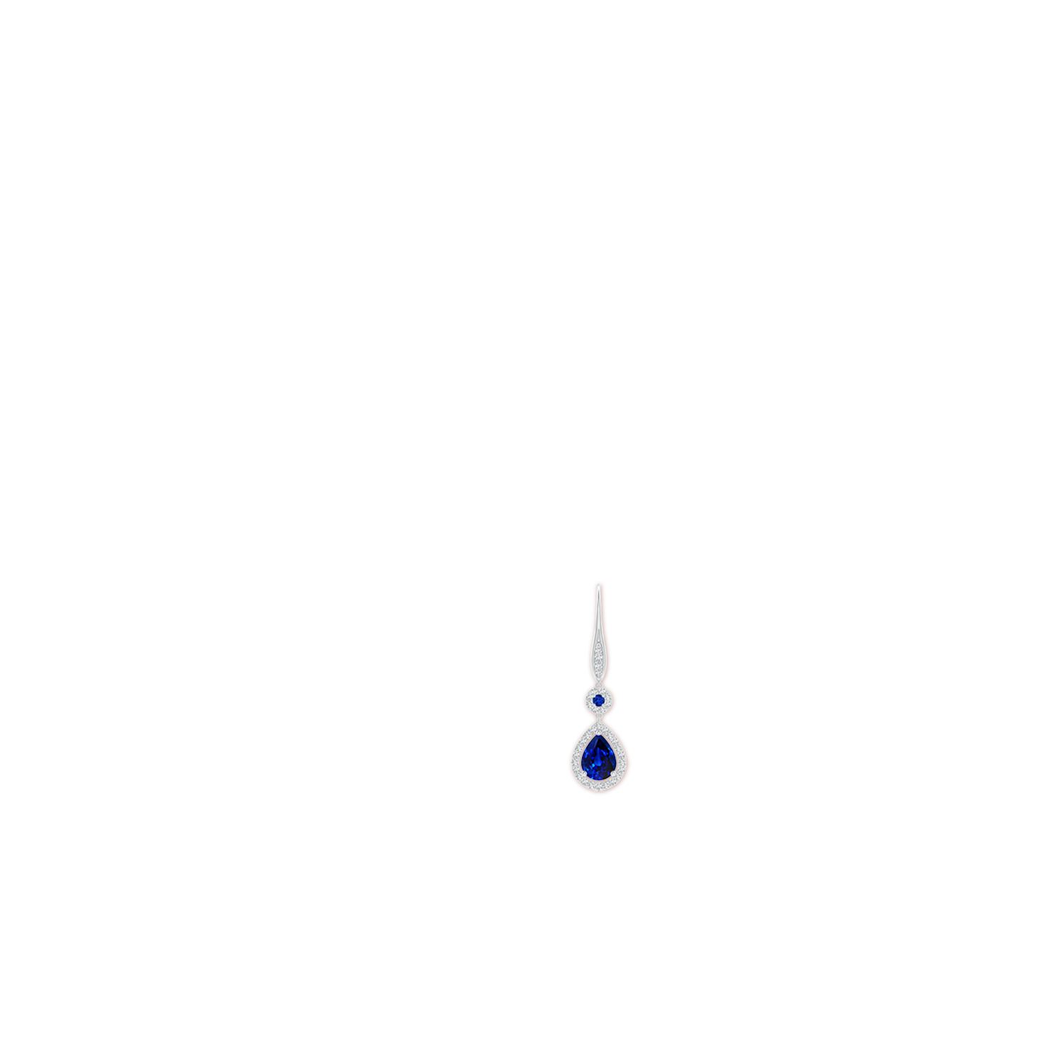 8x6mm AAAA Round and Pear Sapphire Halo Leverback Earrings in White Gold - body_ear