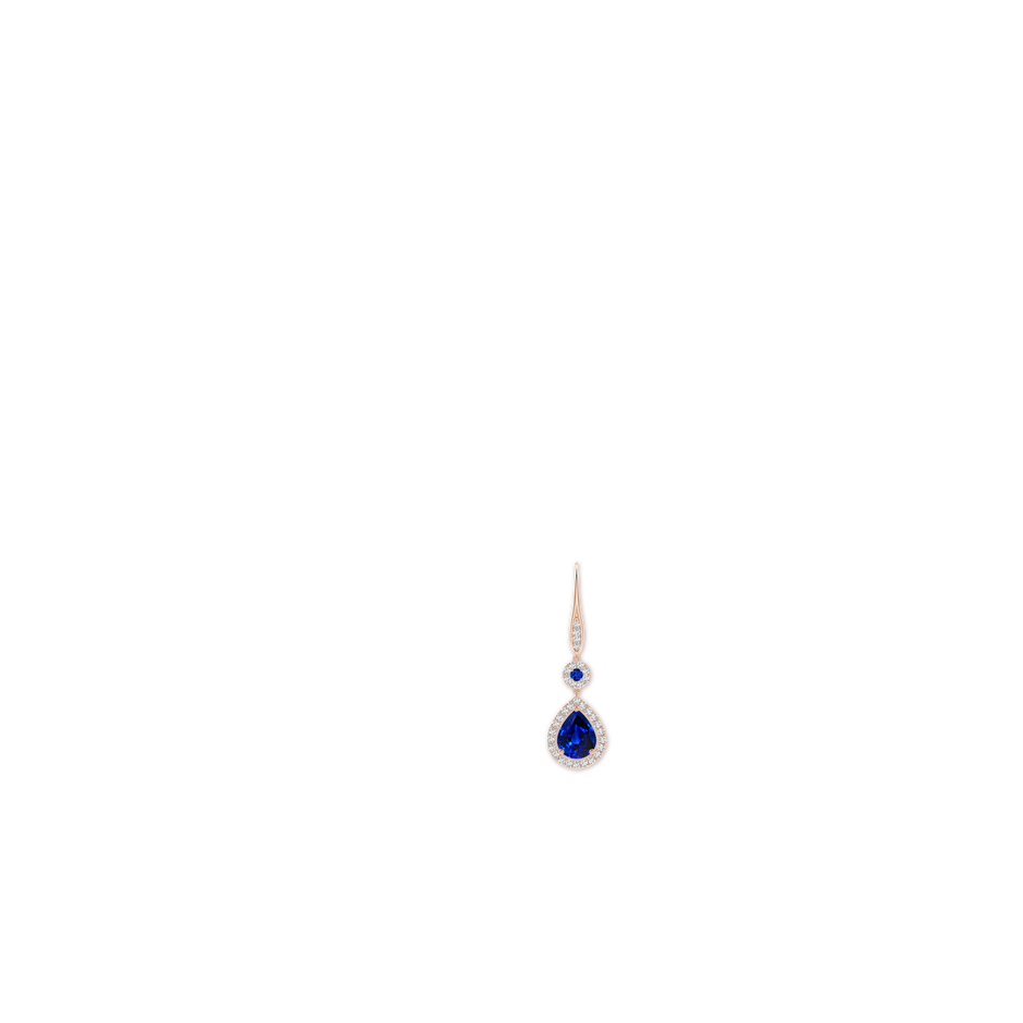 9x7mm AAAA Round and Pear Sapphire Halo Leverback Earrings in Rose Gold ear