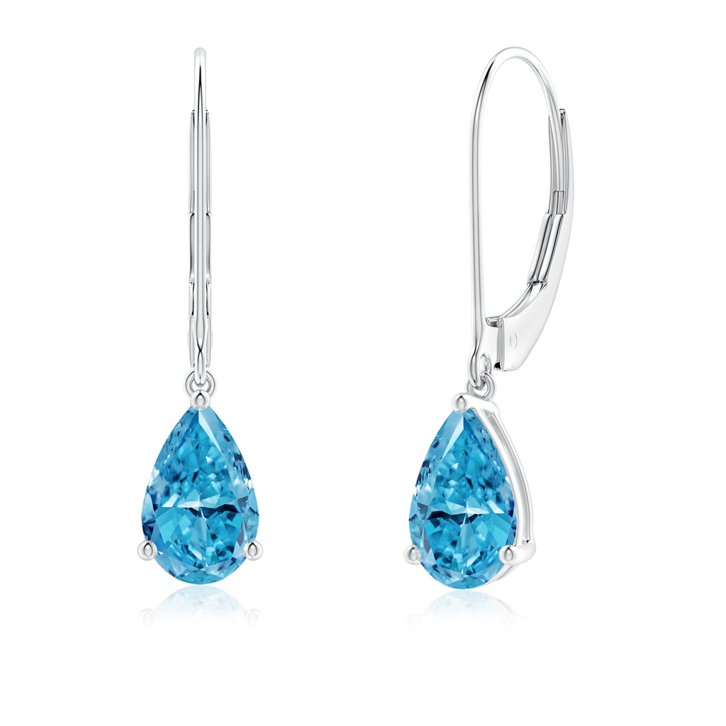 8x5mm AAAA Solitaire Pear-Shaped Fancy Intense Blue Diamond Leverback Earrings in P950 Platinum