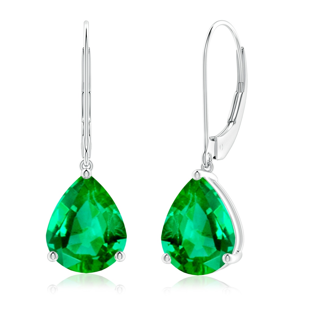 10x8mm AAA Solitaire Pear-Shaped Emerald Leverback Earrings in White Gold 