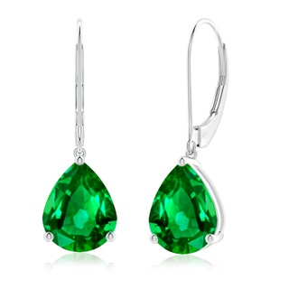 10x8mm AAAA Solitaire Pear-Shaped Emerald Leverback Earrings in P950 Platinum