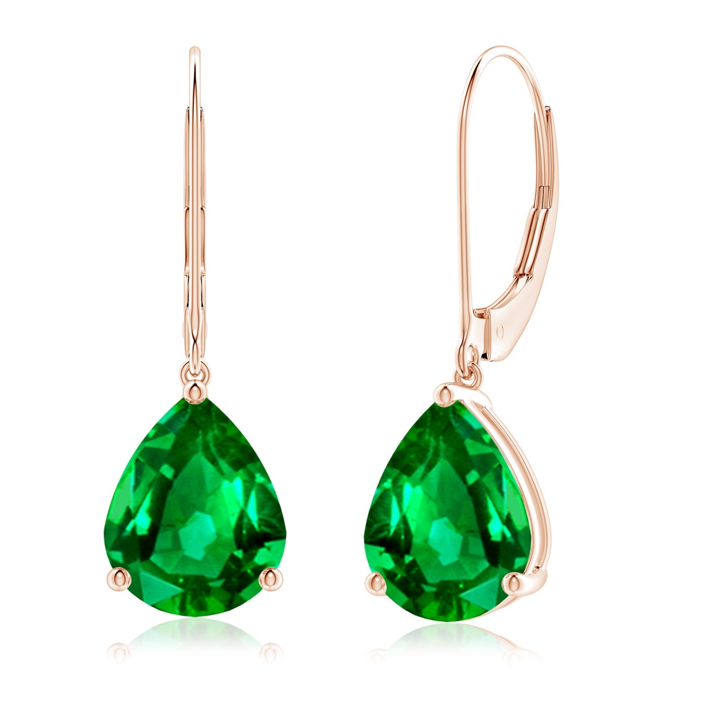 10x8mm AAAA Solitaire Pear-Shaped Emerald Leverback Earrings in Rose Gold