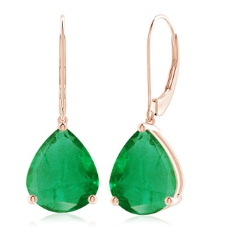 12x10mm AA Solitaire Pear-Shaped Emerald Leverback Earrings in Rose Gold