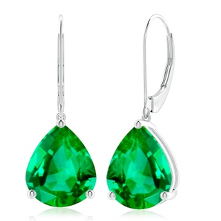 12x10mm AAA Solitaire Pear-Shaped Emerald Leverback Earrings in P950 Platinum