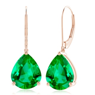 12x10mm AAA Solitaire Pear-Shaped Emerald Leverback Earrings in Rose Gold