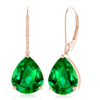 12x10mm AAAA Solitaire Pear-Shaped Emerald Leverback Earrings in 10K Rose Gold