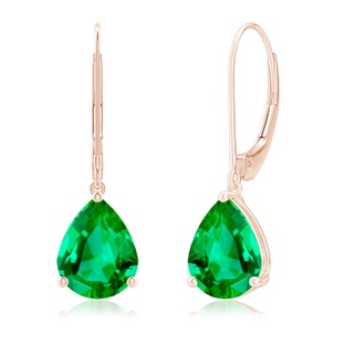 9x7mm AAA Solitaire Pear-Shaped Emerald Leverback Earrings in 9K Rose Gold