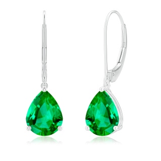 9x7mm AAA Solitaire Pear-Shaped Emerald Leverback Earrings in White Gold