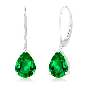 9x7mm AAAA Solitaire Pear-Shaped Emerald Leverback Earrings in P950 Platinum