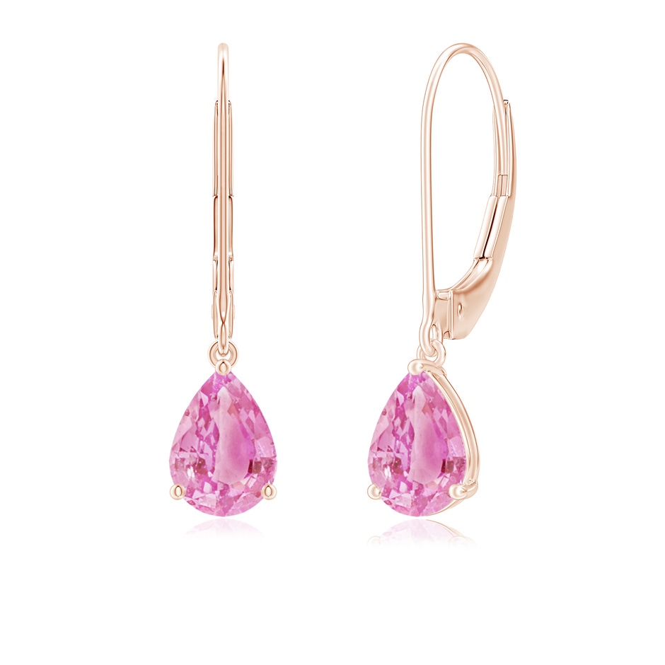 7x5mm A Solitaire Pear-Shaped Pink Sapphire Leverback Earrings in Rose Gold 