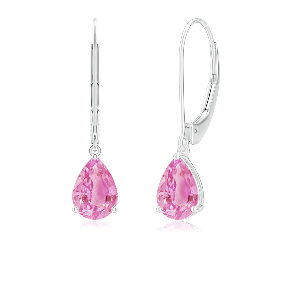 7x5mm A Solitaire Pear-Shaped Pink Sapphire Leverback Earrings in White Gold 