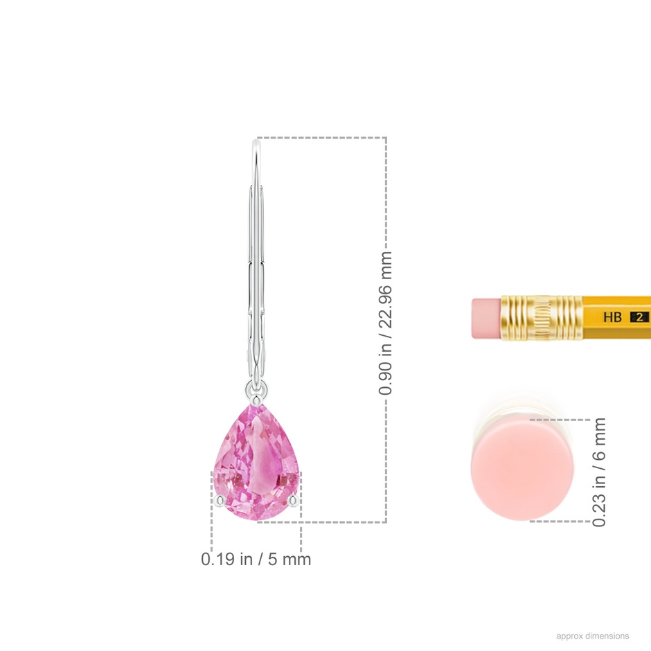 7x5mm A Solitaire Pear-Shaped Pink Sapphire Leverback Earrings in White Gold ruler