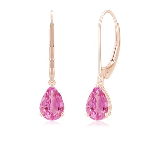 7x5mm AA Solitaire Pear-Shaped Pink Sapphire Leverback Earrings in Rose Gold
