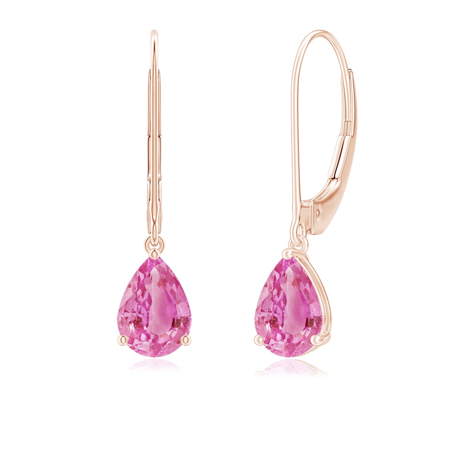 7x5mm AA Solitaire Pear-Shaped Pink Sapphire Leverback Earrings in Rose Gold 