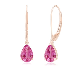 7x5mm AAA Solitaire Pear-Shaped Pink Sapphire Leverback Earrings in Rose Gold