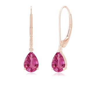 7x5mm AAAA Solitaire Pear-Shaped Pink Sapphire Leverback Earrings in Rose Gold