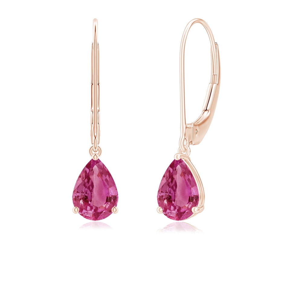 7x5mm AAAA Solitaire Pear-Shaped Pink Sapphire Leverback Earrings in Rose Gold 