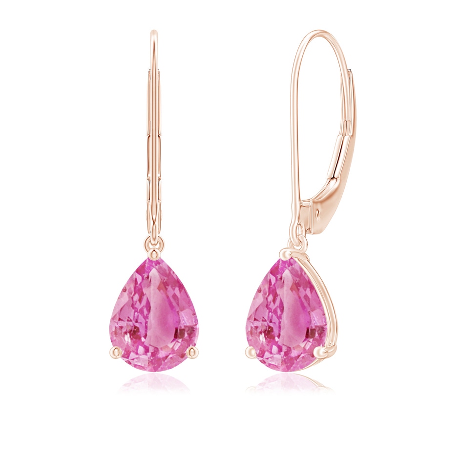 8x6mm AA Solitaire Pear-Shaped Pink Sapphire Leverback Earrings in Rose Gold 
