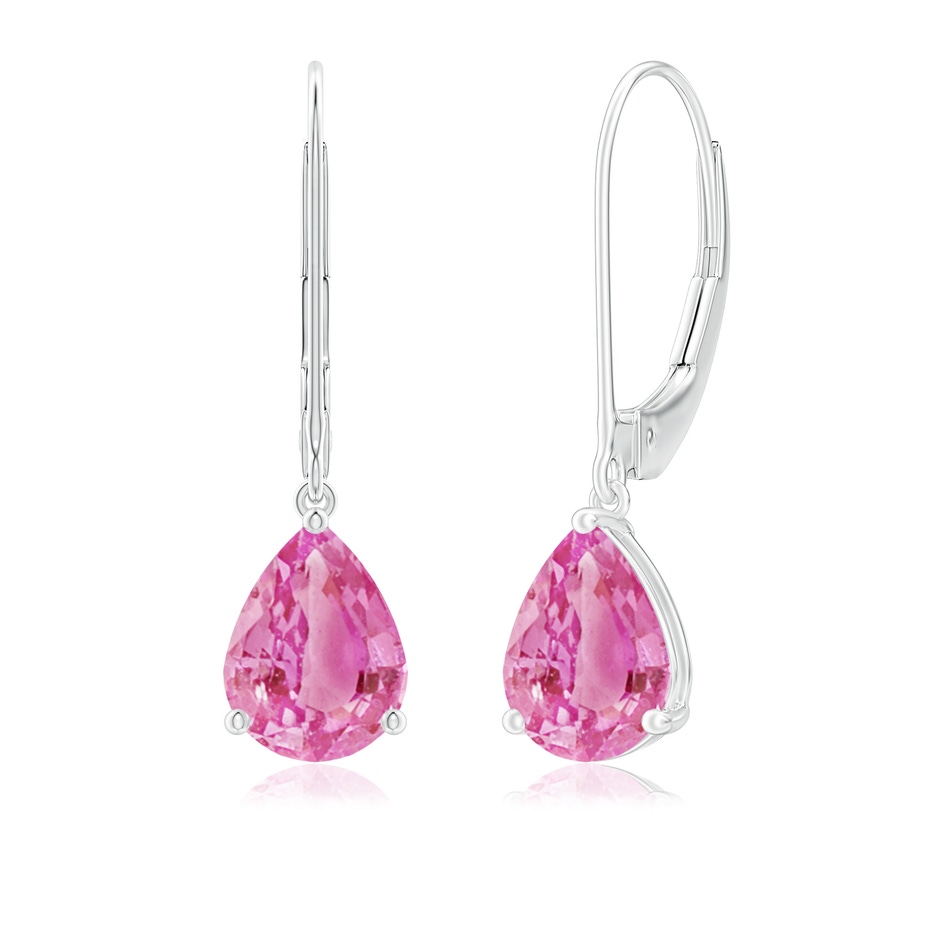 8x6mm AA Solitaire Pear-Shaped Pink Sapphire Leverback Earrings in White Gold 