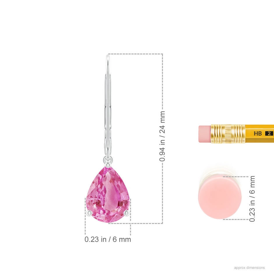 8x6mm AA Solitaire Pear-Shaped Pink Sapphire Leverback Earrings in White Gold ruler