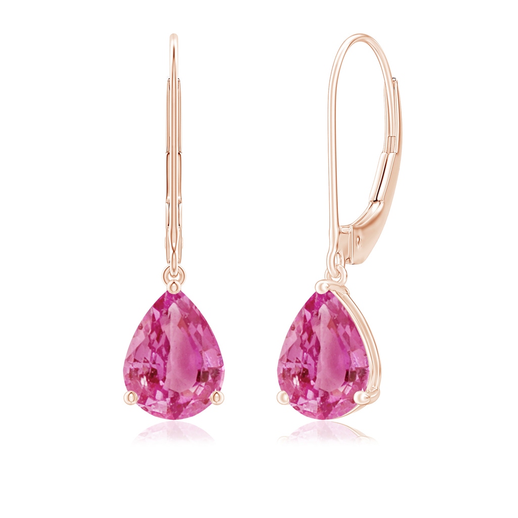 8x6mm AAA Solitaire Pear-Shaped Pink Sapphire Leverback Earrings in Rose Gold