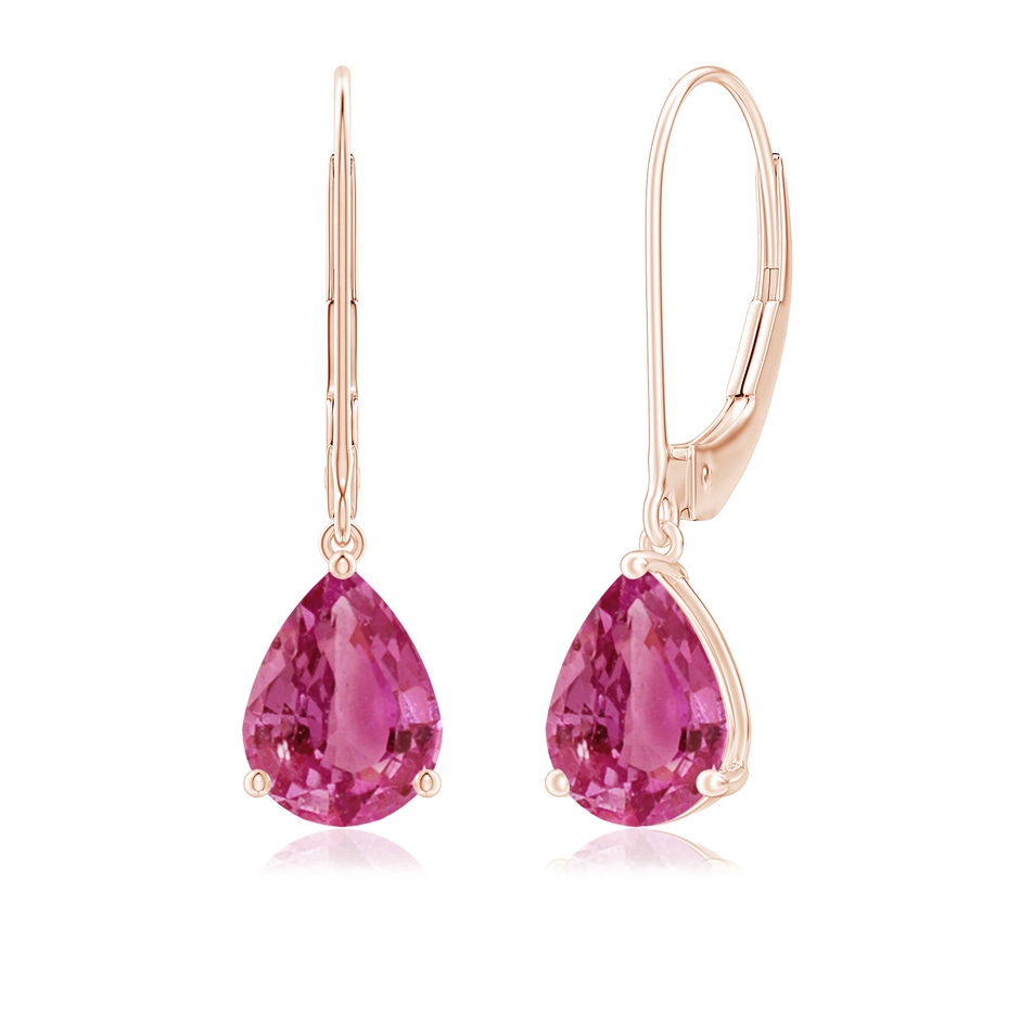 8x6mm AAAA Solitaire Pear-Shaped Pink Sapphire Leverback Earrings in Rose Gold 