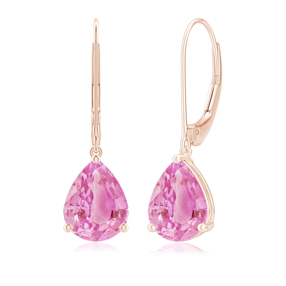 9x7mm A Solitaire Pear-Shaped Pink Sapphire Leverback Earrings in Rose Gold 