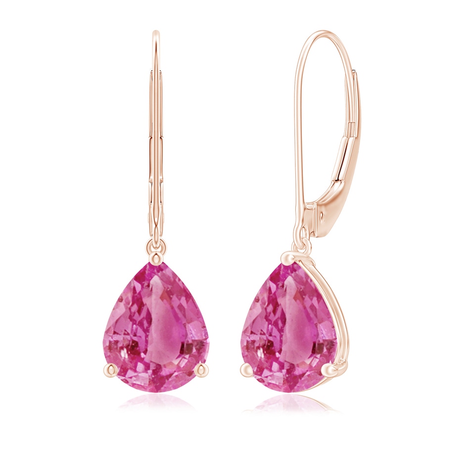 9x7mm AAA Solitaire Pear-Shaped Pink Sapphire Leverback Earrings in Rose Gold 